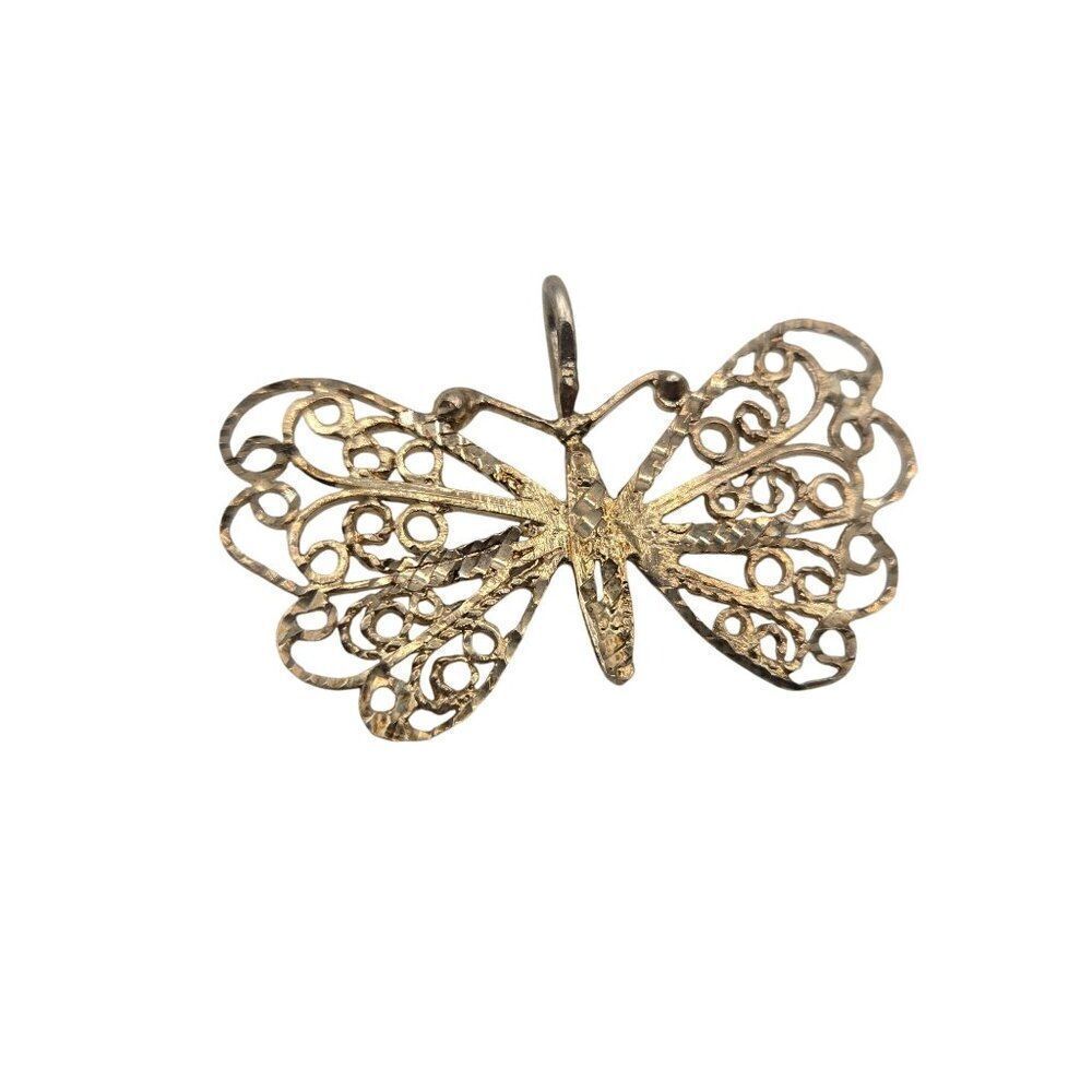 Vintage Sterling Silver 925 Filigree Butterfly Pendant Necklace Diamond Cut